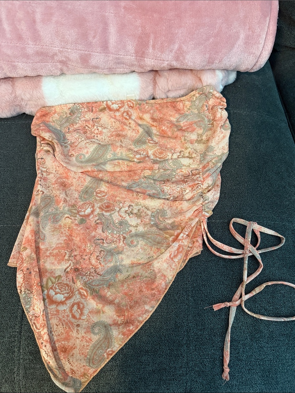See You Monday Peach Paisley & Floral Strapless Crop Cover-Up